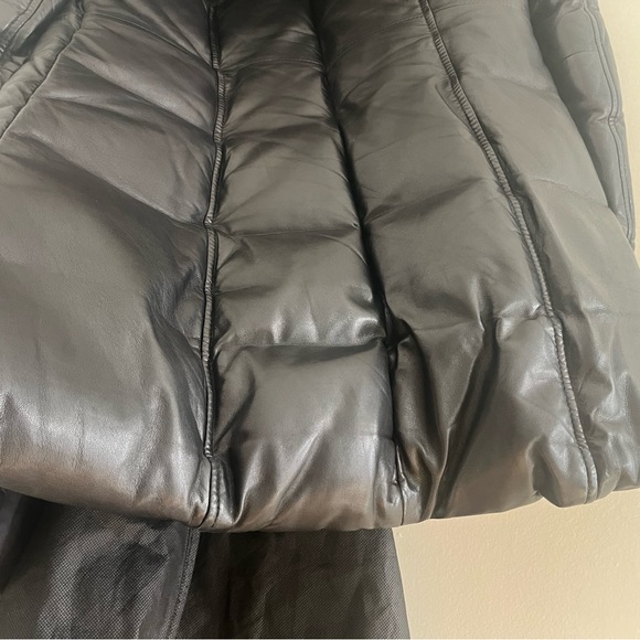 MACKAGE INGRID BLACK LEATHER DOWN COAT WITH FUR HOOD - Picture 7 of 14